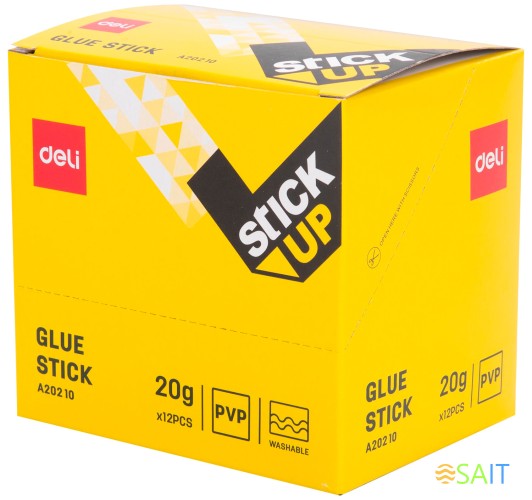 Клей-карандаш Deli EA20210 20гр корп.желтый ПВП дисплей картонный усиленный Stick UP