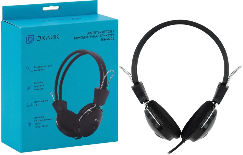 Наушники с микрофоном Оклик HS-M200 черный 1.8м накладные оголовье (1532011)