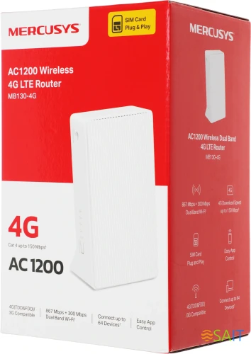 Роутер беспроводной Mercusys MB130-4G AC1200 10/100BASE-TX/3G/4G cat. 4 белый
