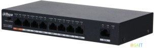 Коммутатор Dahua DH-PFS3009-8ET1GT-96 8x100Мбит/с 1x1Гбит/с 7PoE+ 1PoE++ 96W неуправляемый