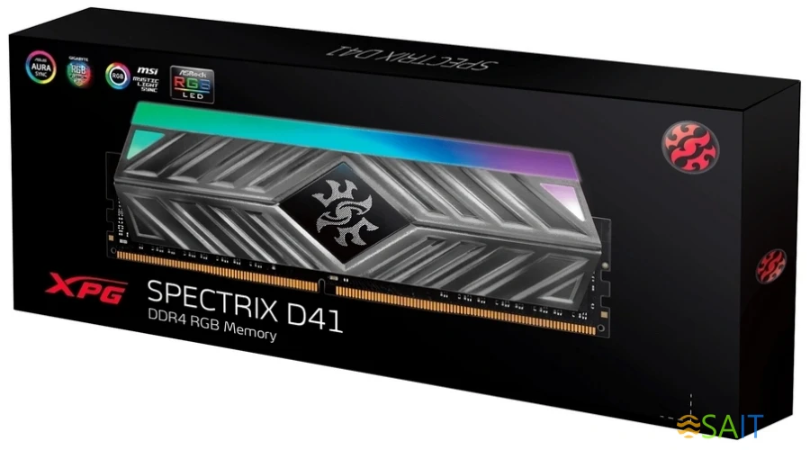Память DDR4 16GB 3200MHz A-Data AX4U320016G16A-ST41 XPG Spectrix D41 RGB RTL Gaming PC4-25600 CL16 DIMM 288-pin 1.35В dual rank с радиатором Ret
