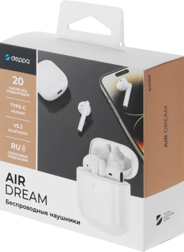 Гарнитура вкладыши Deppa Air Dream белый беспроводные bluetooth в ушной раковине (44160)