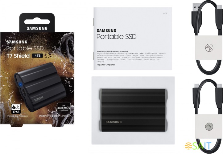 Накопитель SSD Samsung Original USB-C 4TB MU-PE4T0S/WW Shield T7 1.8" черный