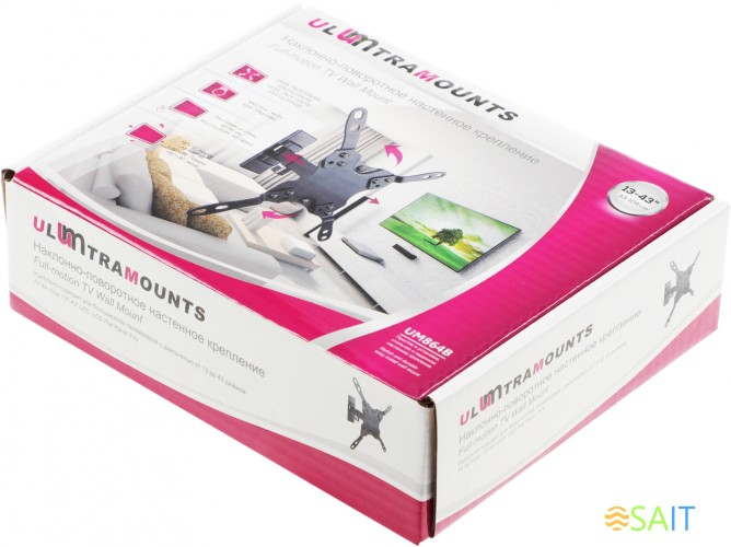 Кронштейн для телевизора Ultramounts UM864B черный 13"-42" макс.20кг настенный поворот и наклон