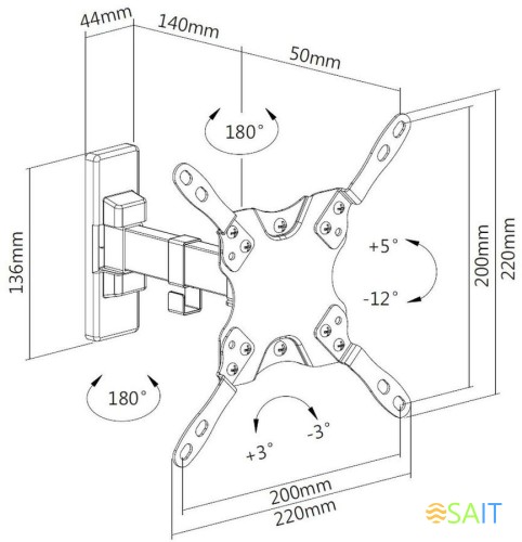 Кронштейн для телевизора Ultramounts UM864B черный 13"-42" макс.20кг настенный поворот и наклон