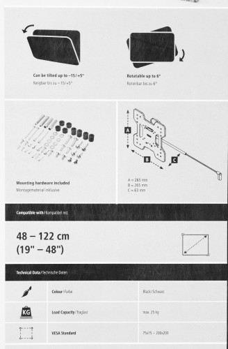 Кронштейн для телевизора Hama TILT TV Premium черный 19"-48" макс.25кг настенный