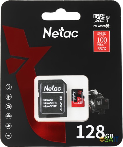 Флеш карта microSDXC 128GB Netac NT02P500PRO-128G-R P500 Extreme Pro + adapter