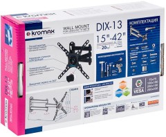 Кронштейн для телевизора Kromax DIX-13 черный 15"-42" макс.20кг настенный поворотно-выдвижной и наклонный