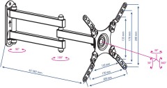 Кронштейн для телевизора Kromax DIX-13 черный 15"-42" макс.20кг настенный поворотно-выдвижной и наклонный