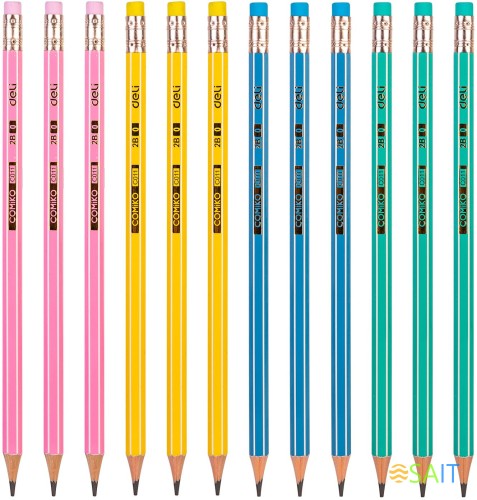 Карандаш ч/г Deli EC011-2B Comiko 2B шестигран. липа ассорти кор.европод. (12шт) ластик