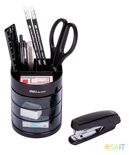 Настольный набор Deli E38253 (12 предметов) пластик черный