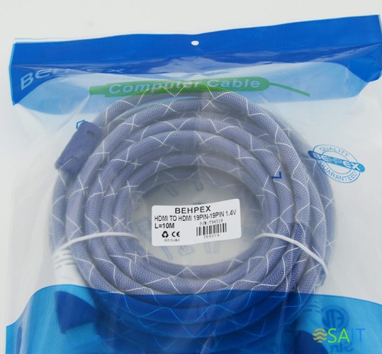 Кабель аудио-видео HDMI (m)/HDMI (m) 10м. феррит.кольца позолоч.конт. синий/белый