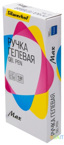 Ручка гелев. Silwerhof Max d=0.5мм син. черн. кор.карт. сменный стержень линия 0.3мм резин. манжета