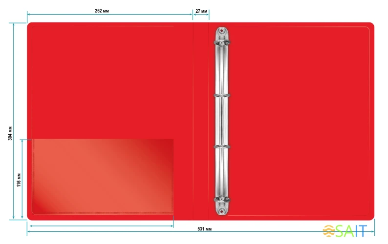 Папка на 4-х кольцах Бюрократ -0827/4RRED A4 пластик 0.7мм кор.27мм внутр. с вставкой красный