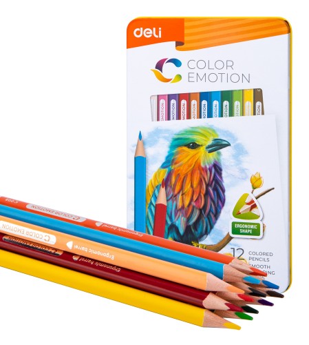 Карандаши цв. Deli EC00205 Color Emotion липа 12цв. мет.кор.
