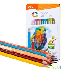 Карандаши цв. Deli EC00205 Color Emotion липа 12цв. мет.кор.