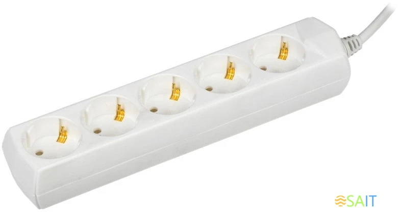 Сетевой удлинитель IEK У05 1.5м (5 розеток) белый (пакет ПЭ)