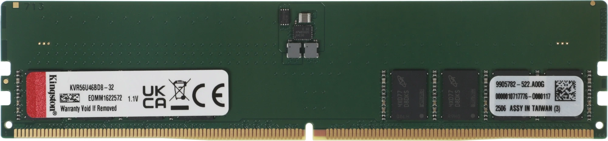 Память DDR5 32GB 5600MHz Kingston KVR56U46BD8-32 Valueram RTL PC5-44800 CL46 DIMM 288-pin 1.1В dual rank Ret