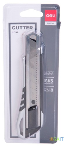 Нож канцелярский Deli E2057 шир.лез.18мм сталь серый/черный блистер