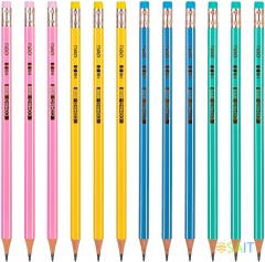 Карандаш ч/г Deli EC011-HB Comiko HB шестигран. липа ассорти кор.европод. (12шт) ластик