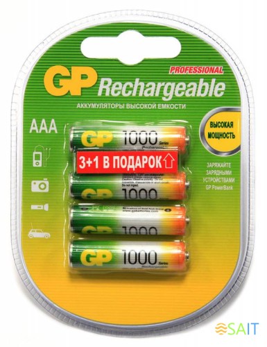 Аккумулятор GP 100AAAHC3/1 AAA NiMH 1000mAh (промо:3+1) (4шт)
