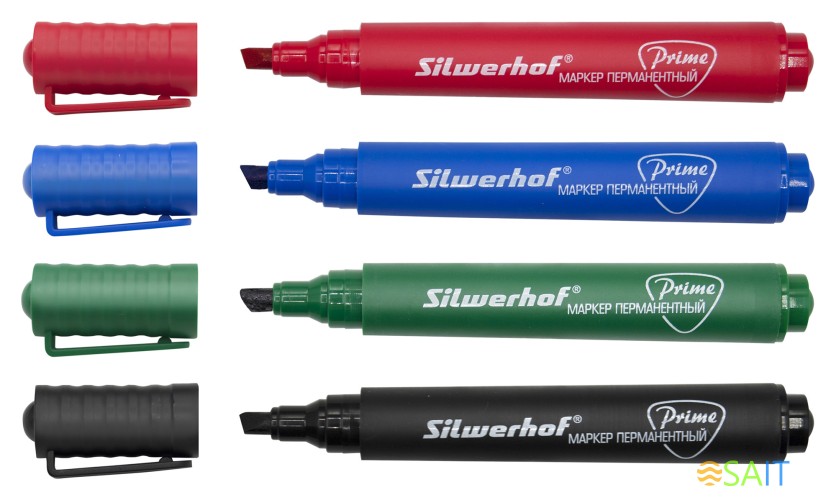 Набор маркеров перманентных Silwerhof Prime скошенный пиш. наконечник 2-5мм 4цв. пакет с европодвесом