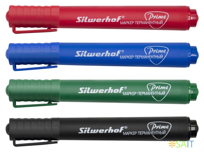 Набор маркеров перманентных Silwerhof Prime скошенный пиш. наконечник 2-5мм 4цв. пакет с европодвесом