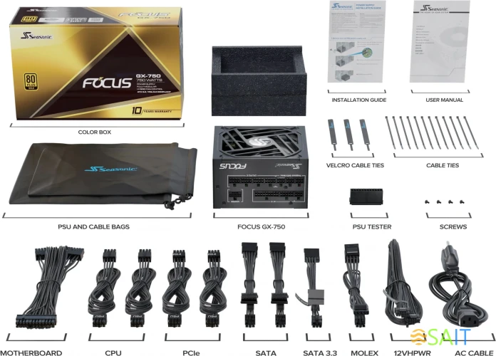 Блок питания Seasonic ATX 750W Focus GX-750 80+ gold (20+4pin) APFC 135mm fan 10xSATA Cab Manag RTL