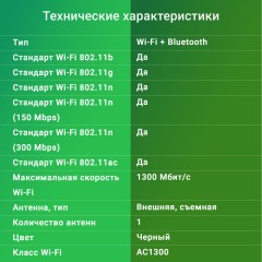 Сетевой адаптер Wi-Fi + Bluetooth Digma DWA-BT5-AC1300E AC1300 USB 3.0 (ант.внеш.съем) 1ант. (упак.:1шт)