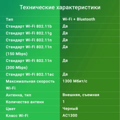 Сетевой адаптер Wi-Fi + Bluetooth Digma DWA-BT5-AC1300E AC1300 USB 3.0 (ант.внеш.съем) 1ант.