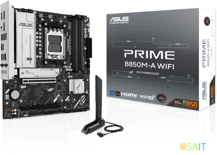 Материнская плата Asus PRIME B850M-A WIFI SocketAM5 AMD B850 4xDDR5 mATX AC`97 8ch(7.1) 2.5Gg RAID+VGA+HDMI+DP