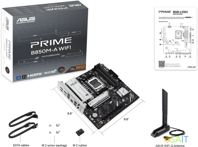 Материнская плата Asus PRIME B850M-A WIFI SocketAM5 AMD B850 4xDDR5 mATX AC`97 8ch(7.1) 2.5Gg RAID+VGA+HDMI+DP