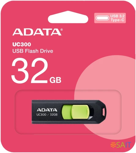 Флеш Диск A-Data 32Gb Type-C UC300 ACHO-UC300-32G-RBK/GN USB3.2 черный/зеленый