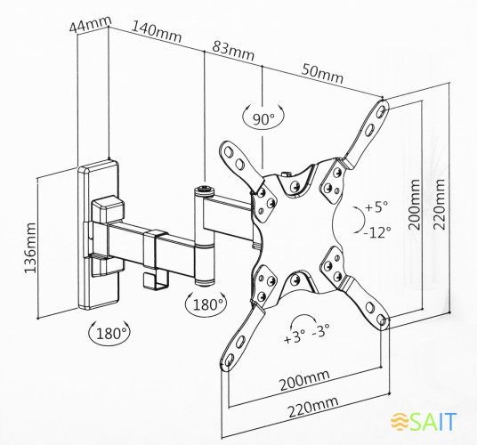 Кронштейн для телевизора Ultramounts UM866B черный 15"-42" макс.20кг настенный поворот и наклон