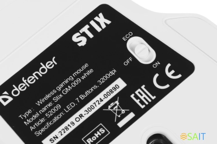 Мышь Defender Stix GM-009 белый оптическая 3200dpi беспров. USB-C 6but (52009)