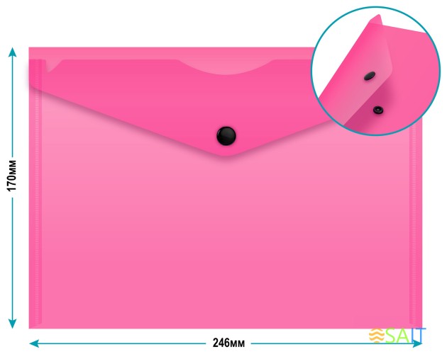 Конверт на кнопке Бюрократ Double Neon DNEPK804A5PINK A5 гориз. пластик 0.15мм розовый