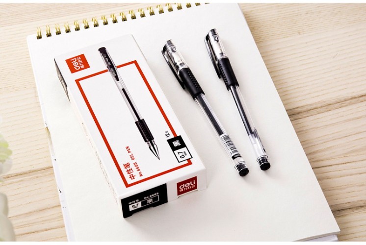 Ручка гелев. Deli 6688-BK прозрачный/черный черн. черн. линия 0.7мм резин. манжета