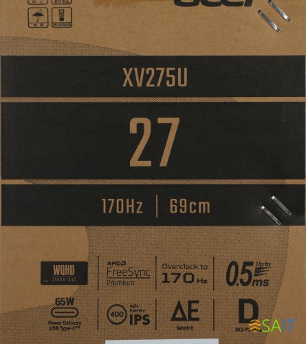 Монитор Acer 27" Nitro XV275UVYMIPRUZX черный IPS LED 1ms 16:9 HDMI M/M матовая HAS Piv 350cd 178гр/178гр 2560x1440 170Hz FreeSync Premium DP WQ USB 6кг