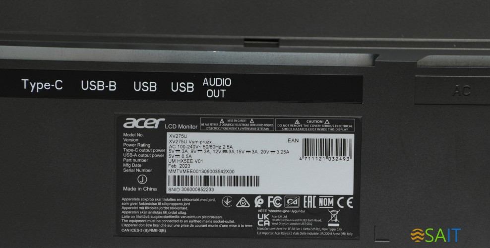 Монитор Acer 27" Nitro XV275UVYMIPRUZX черный IPS LED 1ms 16:9 HDMI M/M матовая HAS Piv 350cd 178гр/178гр 2560x1440 170Hz FreeSync Premium DP WQ USB 6кг