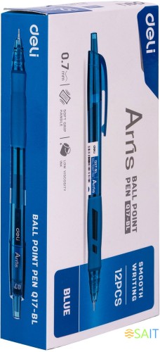 Ручка шариков. автоматическая Deli Arris EQ17-BL синий d=0.7мм син. черн. резин. манжета