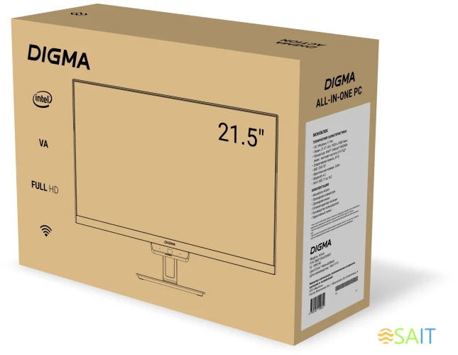 Моноблок Digma Action 21.5" Full HD N95 (1.7) 8Gb SSD256Gb UHDG 600 CR Windows 11 Professional GbitEth WiFi BT 36W клавиатура мышь Cam черный 1920x1080