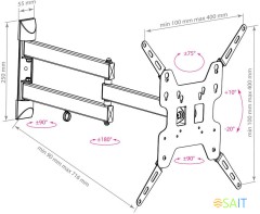 Кронштейн для телевизора Kromax OPTIMA-408 черный 22&quot;-65&quot; макс.30кг настенный поворотно-выдвижной и наклонный