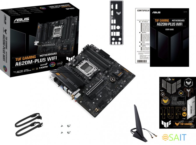 Материнская плата Asus TUF GAMING A620M-PLUS WIFI SocketAM5 AMD A620 4xDDR5 mATX AC`97 8ch(7.1) 2.5Gg RAID+HDMI+DP