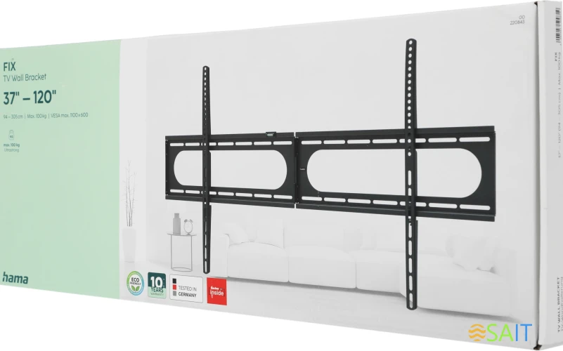 Кронштейн для телевизора Hama 00220843 черный 37"-120" макс.100кг настенный фиксированный