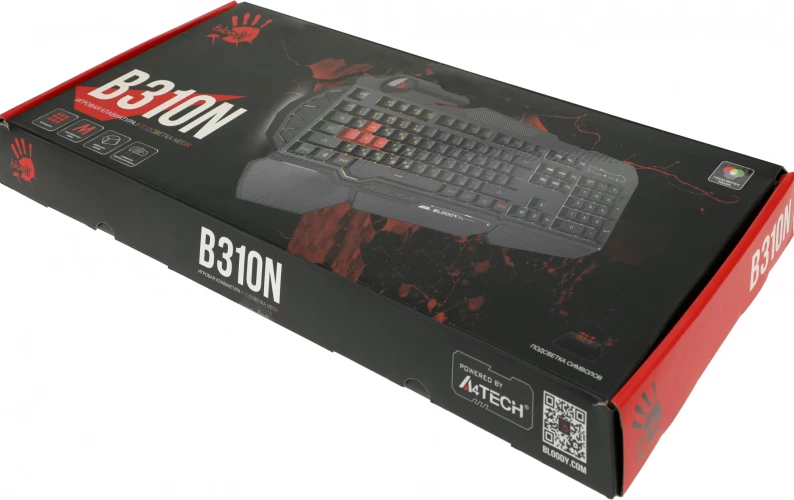 Клавиатура A4Tech Bloody B310N черный USB Multimedia for gamer LED (подставка для запястий) (B310N)