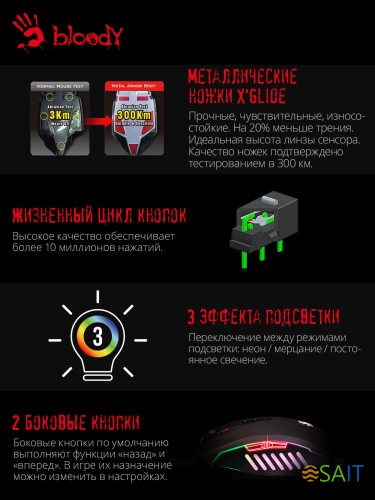 Мышь A4Tech Bloody Q82 черный/рисунок оптическая 6200dpi USB3.0 8but