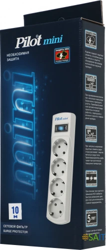 Сетевой фильтр Pilot mini 10м (4 розетки) белый (коробка)