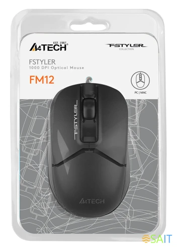 Мышь A4Tech Fstyler FM12 черный оптическая 1200dpi USB 3but (FM12 BLACK)