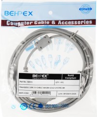 Кабель USB A(m) USB B(m) 3м феррит.кольца серый