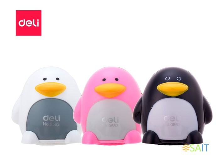 Точилка для карандашей ручная Deli Пингвин E0563 2 отверстия пластик ассорти блистер